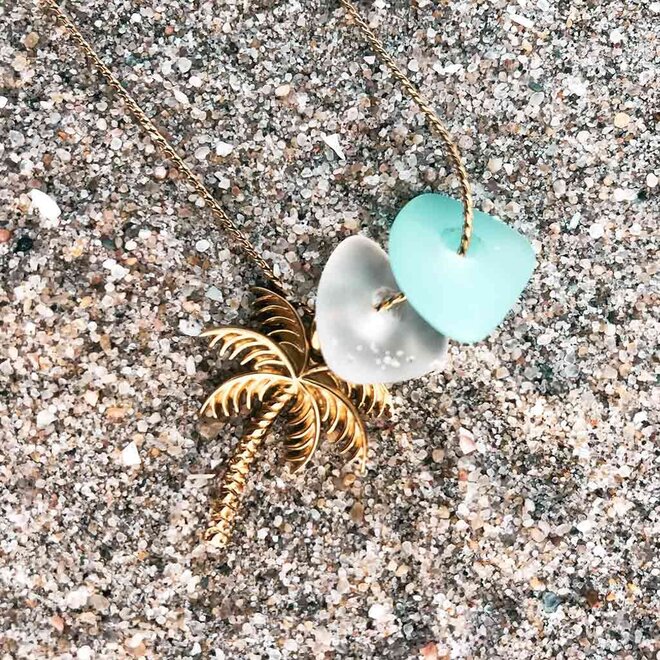 Laguna Treasures Sea Glass Necklace Palm Gold