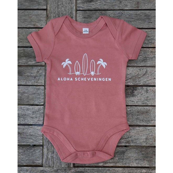 Aloha Baby Romper 3 Surfboards Dusty Rose