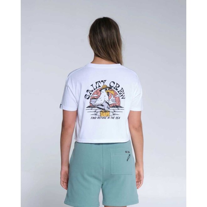 Salty Crew Dames Gone Fishing Crop Tee White