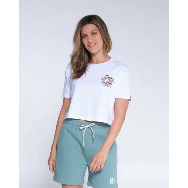 Salty Crew Dames Gone Fishing Crop Tee White