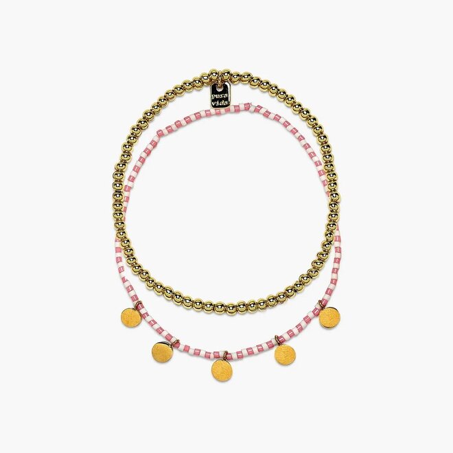 Pura Vida Cabana Stretch Bracelet Set Pink Gold