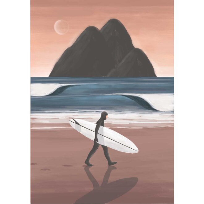 Trevor Humphres Surfer With Mountainious Backdrop Poster