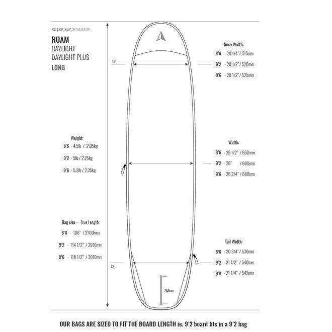 ROAM 8'6 Day Light Boardbag Longboard