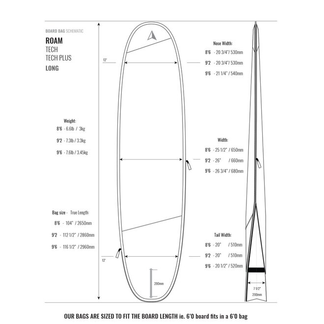 ROAM 9'6 Tech PLUS Boardbag Longboard