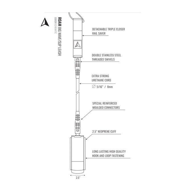 ROAM 8' Big Wave / SUP Leash Black (8mm)