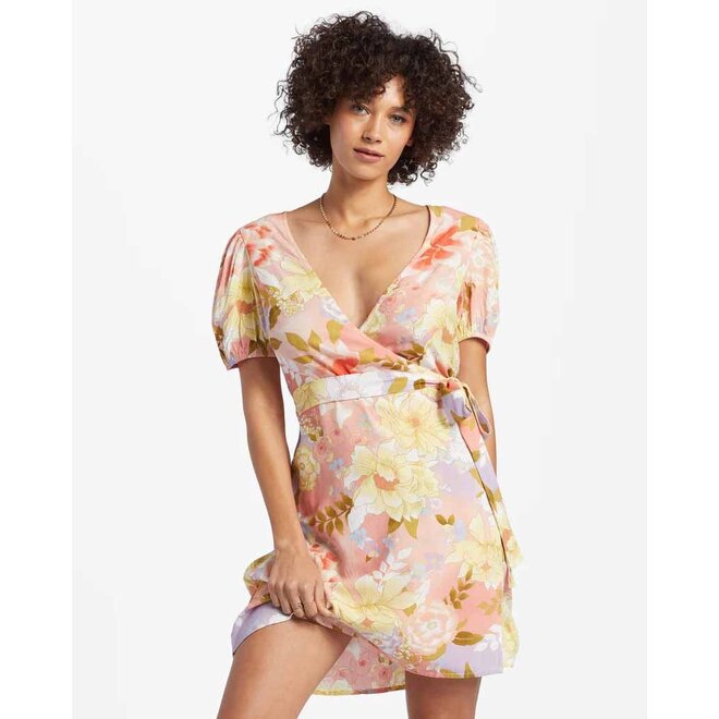 Billabong Womens Hot Tropics Mini Wrap Dress Sweet Peach