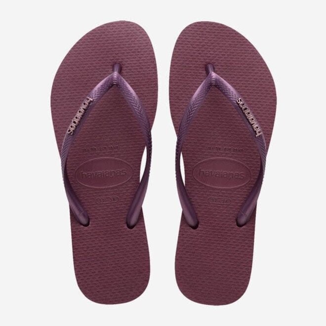 Havaianas Slim Logo Metallic Slippers Purple Soil