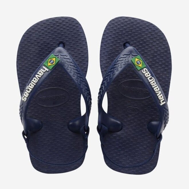 Havaianas Baby Brasil Logo II Flip Flops Navy Blue/Citrus Yellow