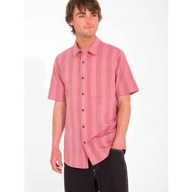 Volcom Heren Newbar Stripe SS Shirt Washed Ruby