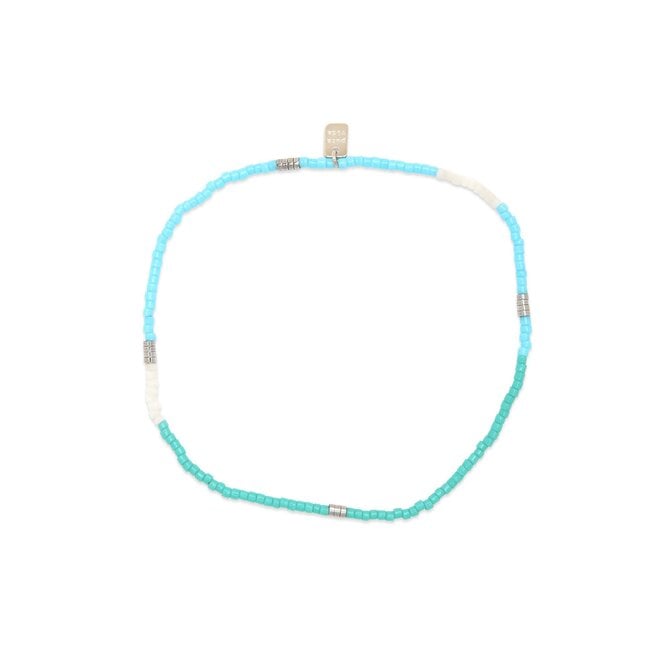 Pura Vida Mixed Seed Beads Stretch Anklet Silver Seafoam Dream