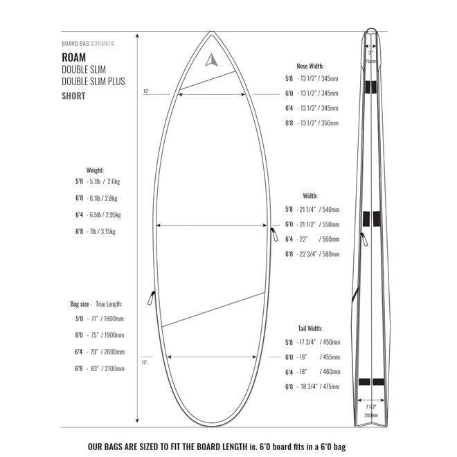 ROAM Double Slim Shortboard Board Bag  Tech 6'4
