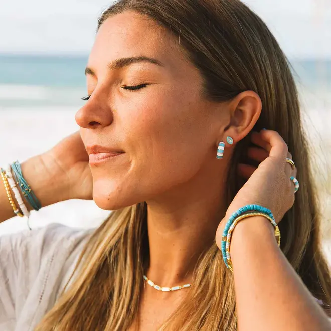 Pura Vida Striped Enamel Gold Hoop Earring Blue/White