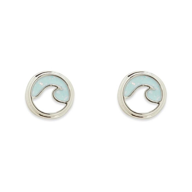 Pura Vida Opal Enamel Wave Stud Earrings Silver