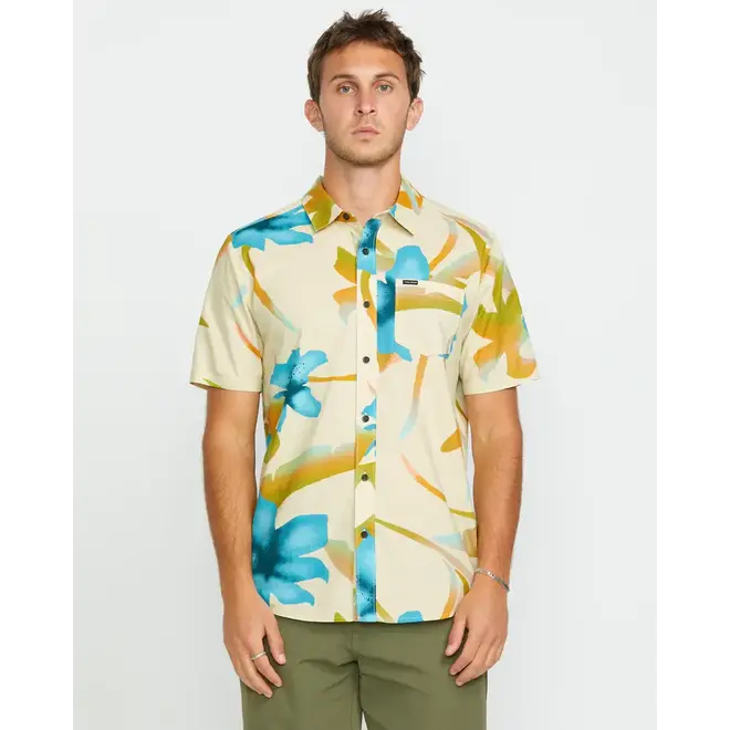 Volcom Mens Tracers SS Floral Shirt Light Beige