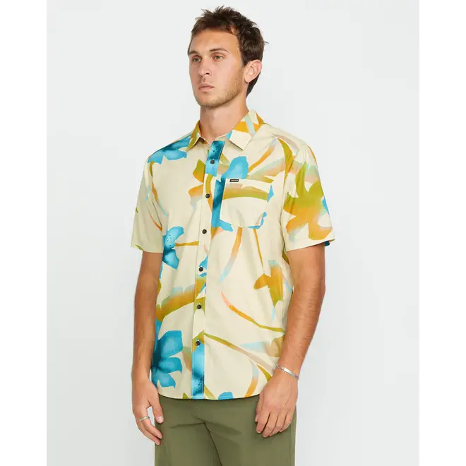 Volcom Mens Tracers SS Floral Shirt Light Beige