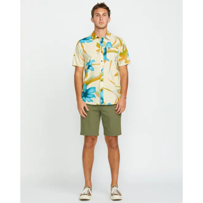 Volcom Mens Tracers SS Floral Shirt Light Beige