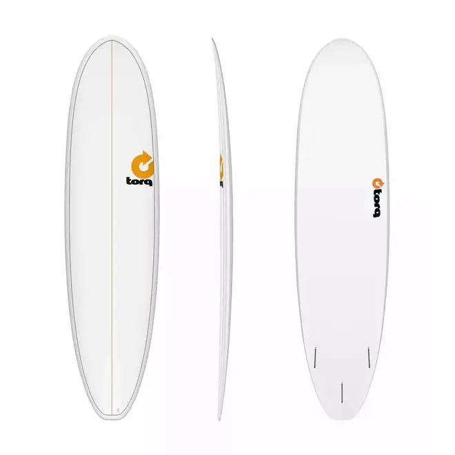 Torq V+ TET Surfboard 7'4" Futures - 3 Fin - White Pinline