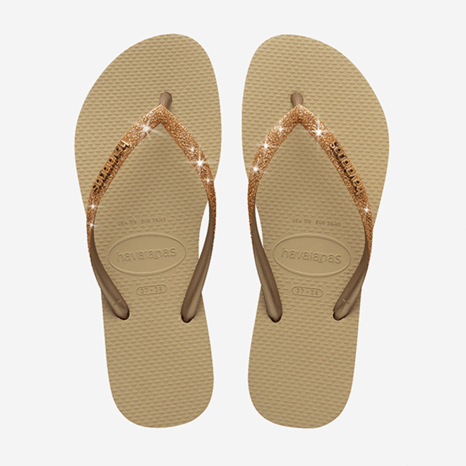 Havaianas Kids Slim Glitter II Sand/ Golden Light Metallic Slippers