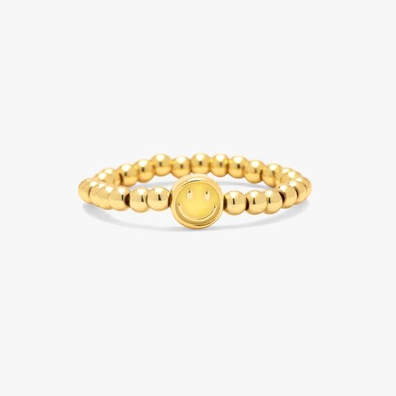 Pura Vida Happy Face Ball Stretch Ring Gold