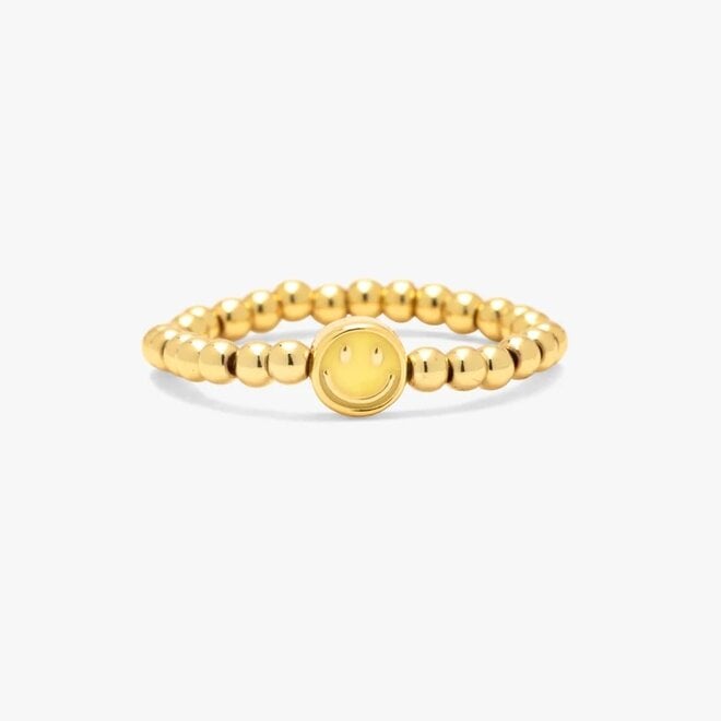Pura Vida Happy Face Ball Stretch Ring Gold