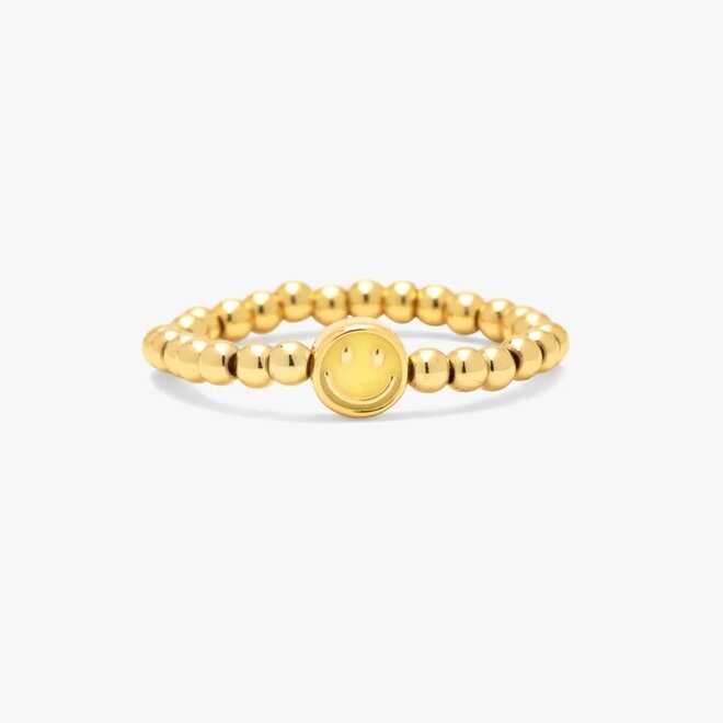 Pura Vida Happy Face Ball Stretch Ring Gold