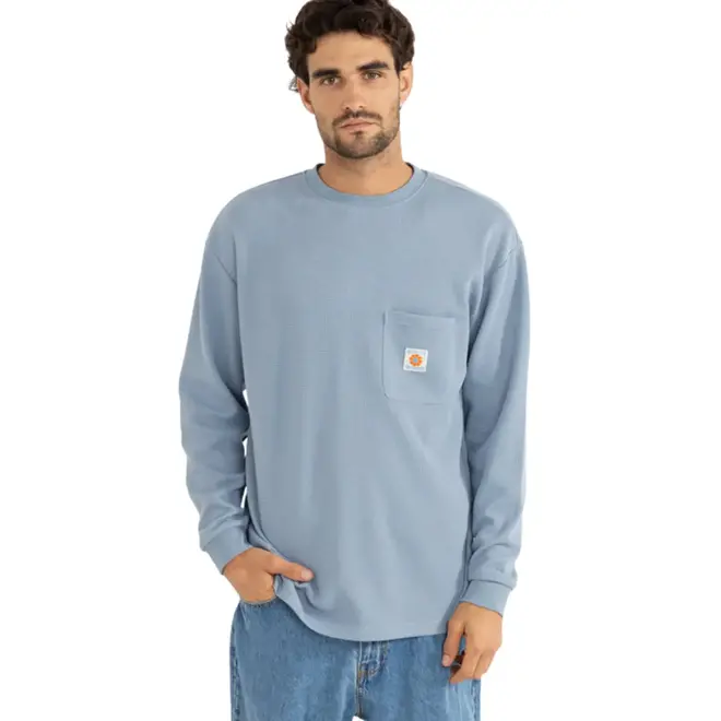 Rhythm Herren Vintage Pocket LS Waffle Sweater Slate