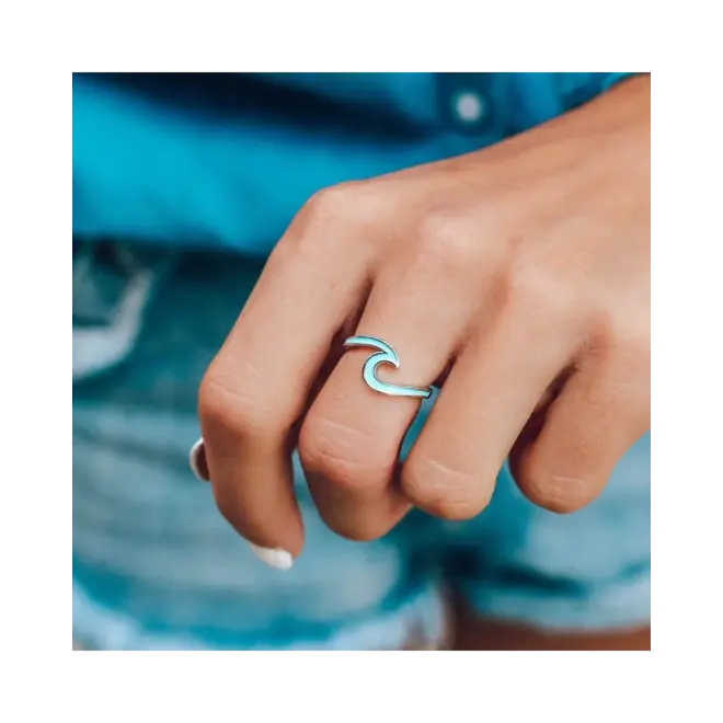 Pura Vida Enameled Wave Ring Silver