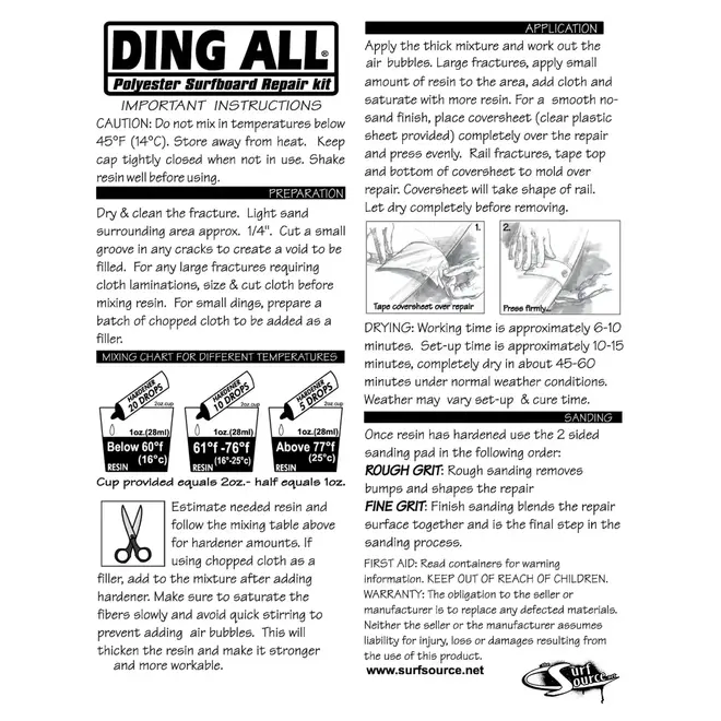Ding All Polyester Standard Repair Kit