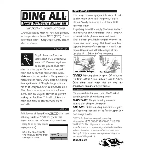 Ding All Epoxy standard Repair Kit