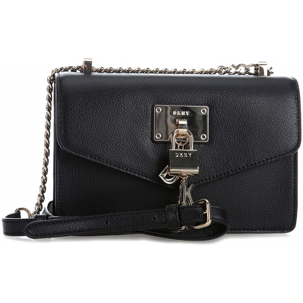DKNY Elissa Schoudertas gegreineerd rundleer zwart R923HC81 BLACK/GOLD