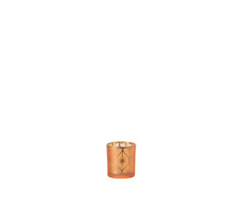 J-Line theelichthouder Ruit Bloemen Glas Oranje Small (32376)