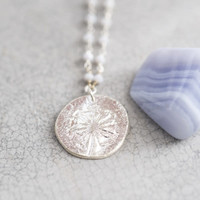 A Beautiful Story Rosary Silver Necklace Dandelion - Blue Lace Agate