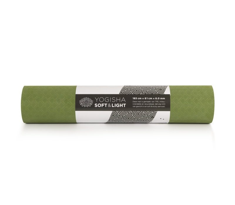 Yogisha Soft & Light Yogamat 183cm 60cm 6mm - Olijfgroen / Zwart