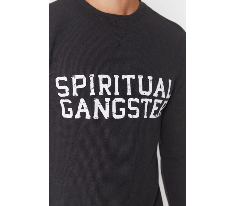 Spiritual Gangster Varsity Thermal Long Sleeve Tee - Vintage Black