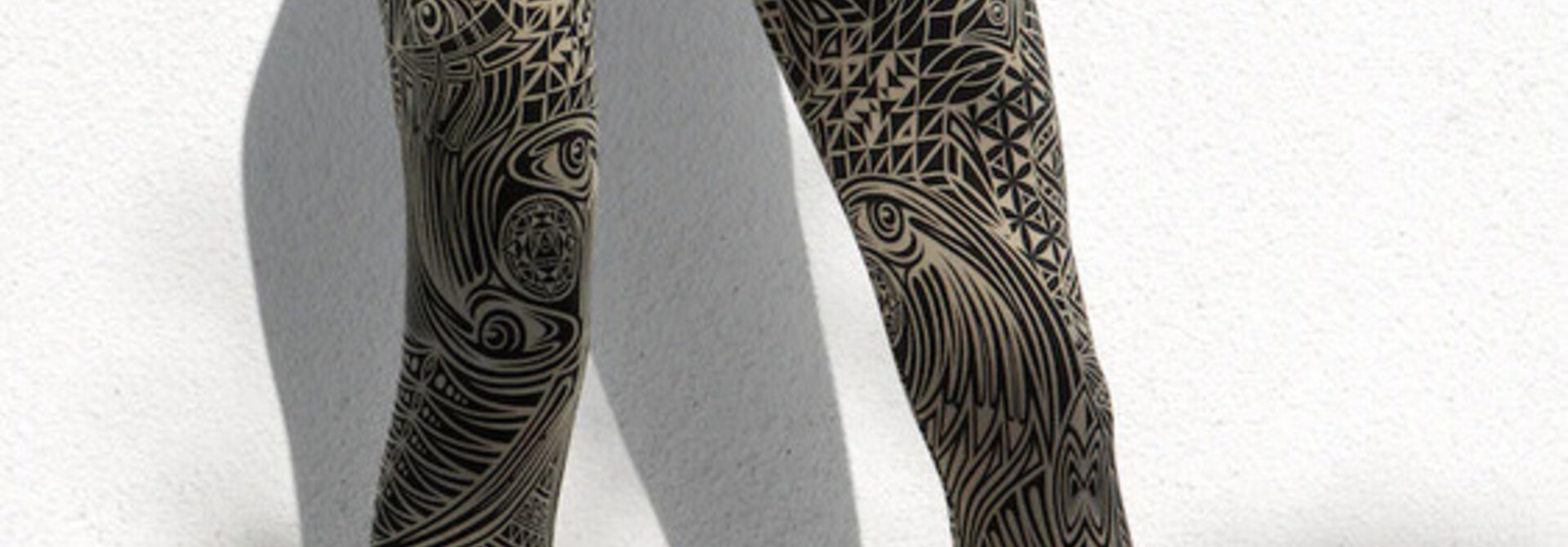 Funky Simplicity Leggings mit hoher Taille, 84 cm – Creme/Schwarzes Tribal