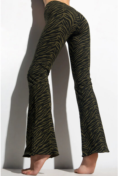 Funky Simplicity Schlaghosen mit hoher Taille, 84 cm lang – Olivgrün/Schwarzes Zebra