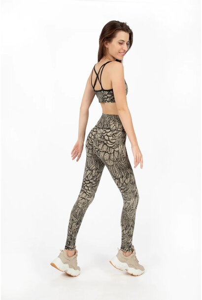 Funky Simplicity Leggings mit hoher Taille, 78 cm – Creme/Schwarzes Tribal  - Yogisha