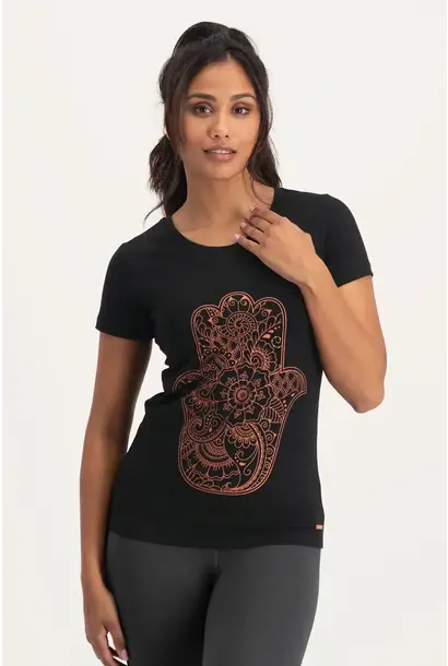 Urban Goddess Hamsa Core Yoga T-Shirt – Onyx Schwarz