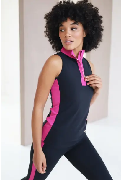 House of  Gravity Zipper Tank Top - Black Ruby Pink