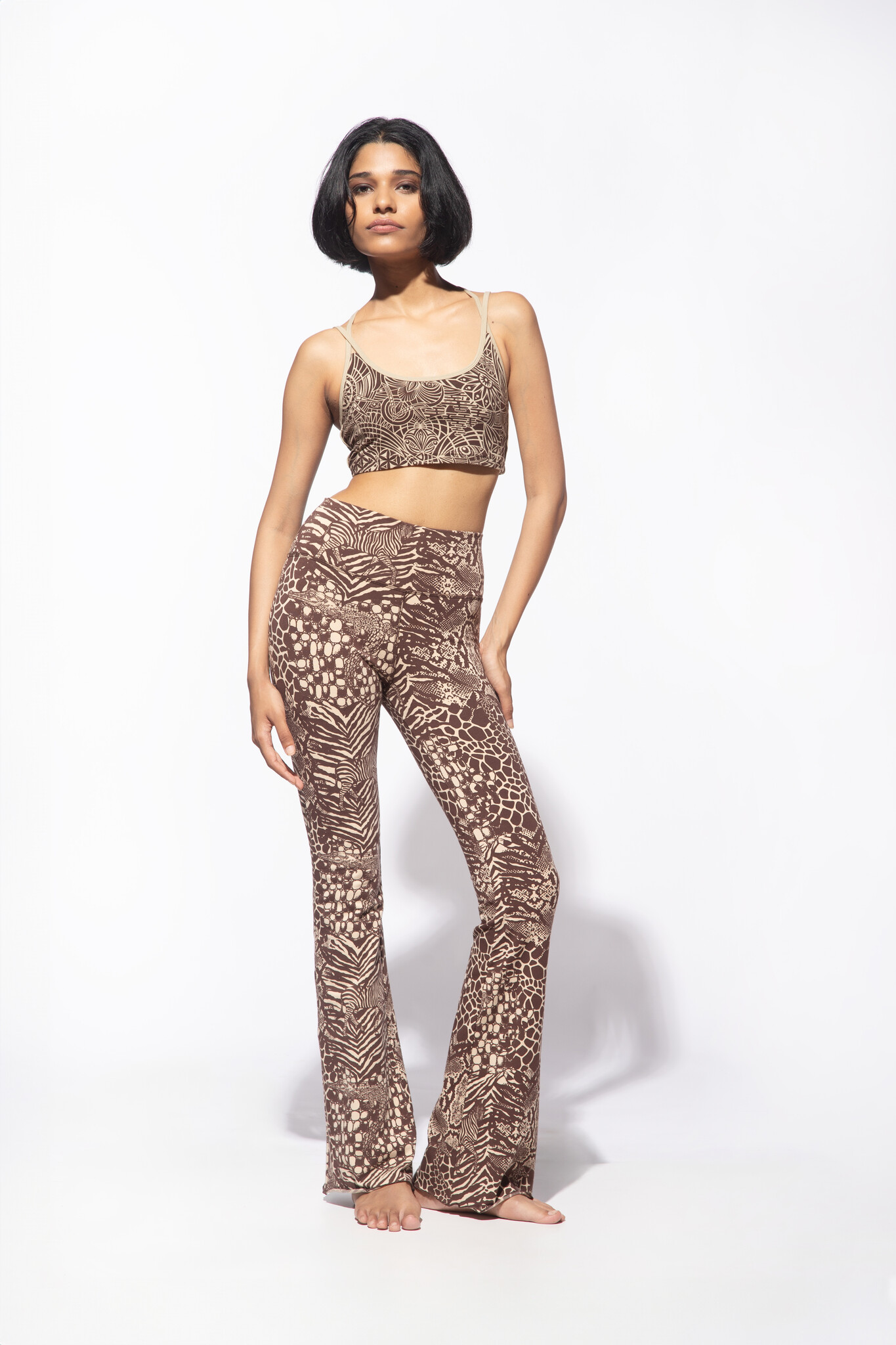 Funky Simplicity Flares 'Normal Leg' - Cream/Brown Animals-3