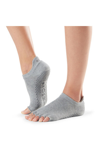 Toesox Yoga Socks Low Rise Open Toe - Heather Grey