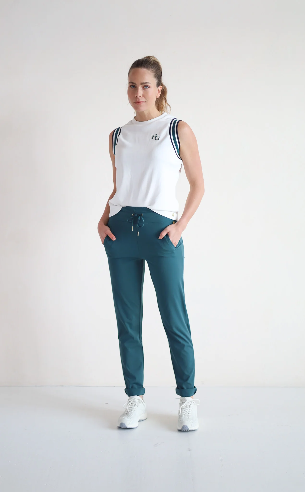 House of Gravity Stripe Tank - White Topaz x Green-3