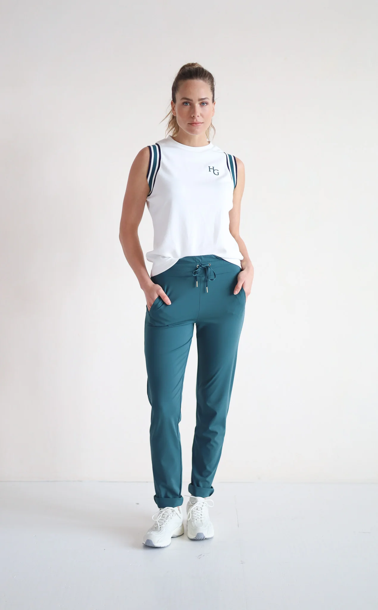 House of Gravity Stripe Tank - White Topaz x Green-4