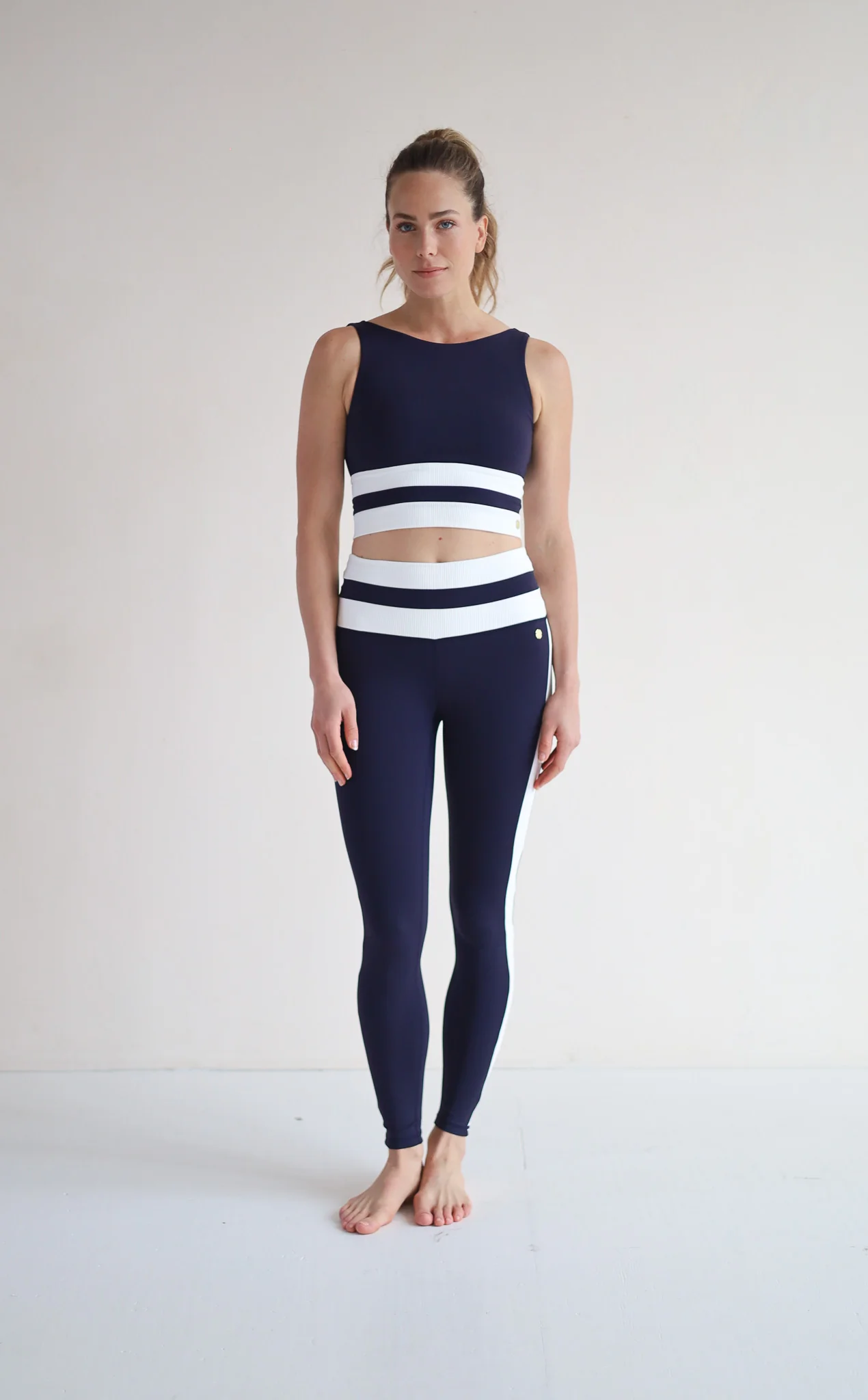 House of Gravity Divine Crop Top - Deep Blue x White Rib-1
