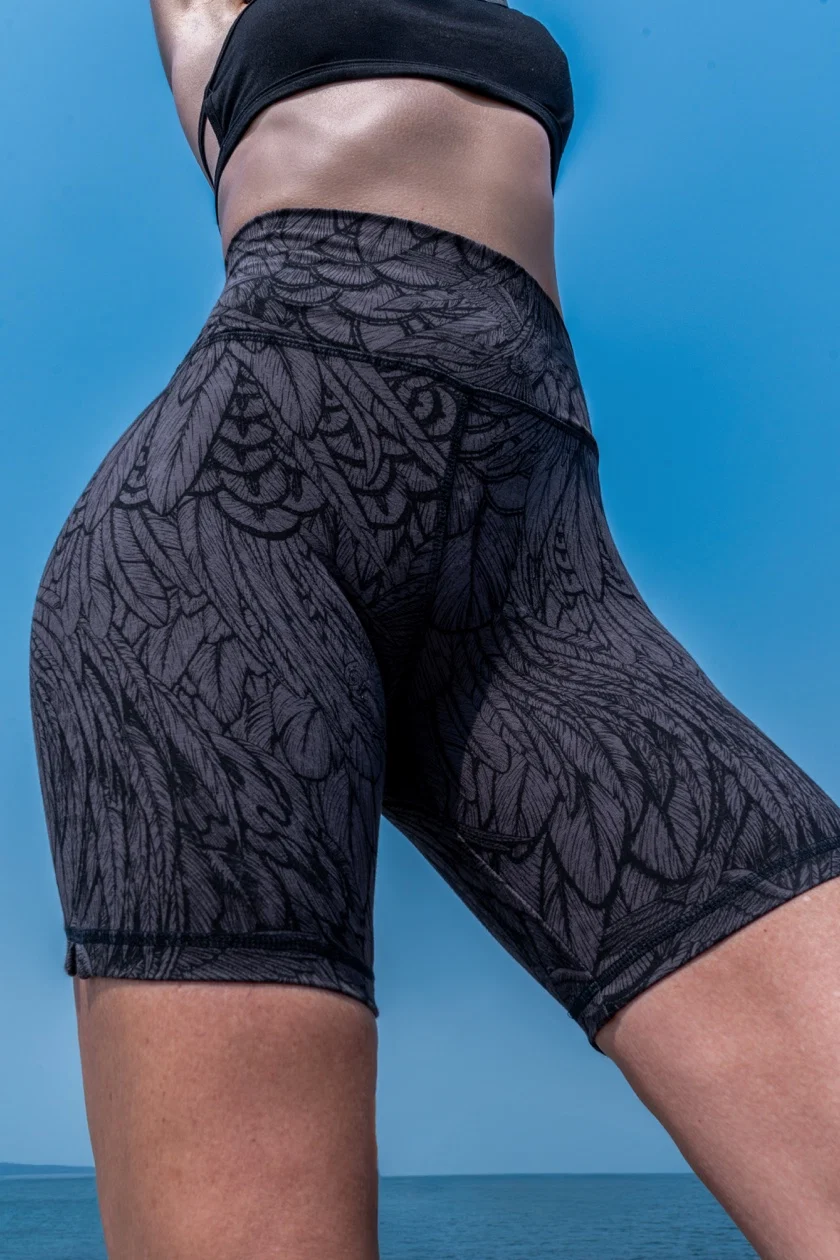Funky Simplicity Biker Shorts - Grey/Black Feather-1