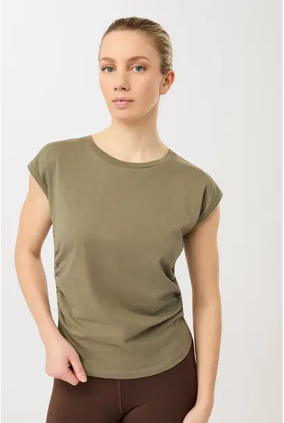 Mandala-Top mit seitlichen Rüschen – Khaki