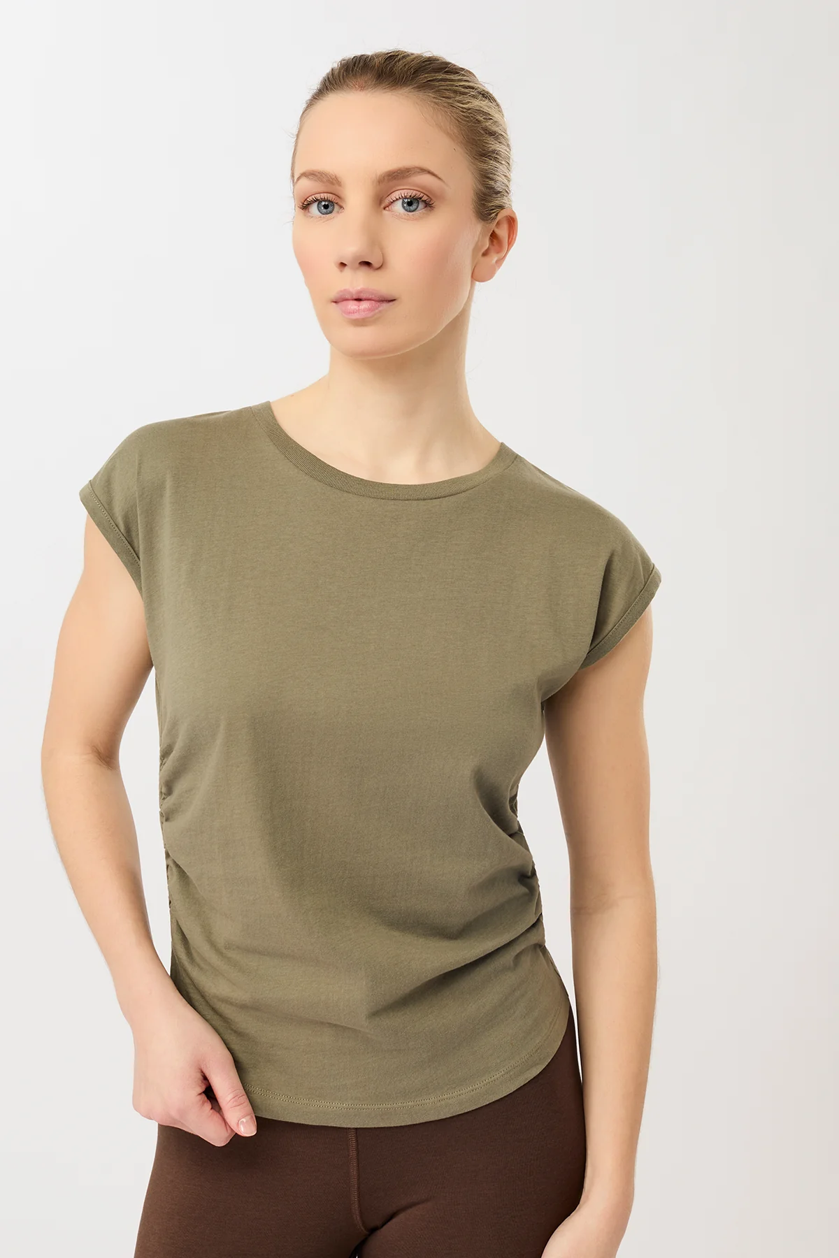 Mandala Side Ruffled Top - Khaki-1