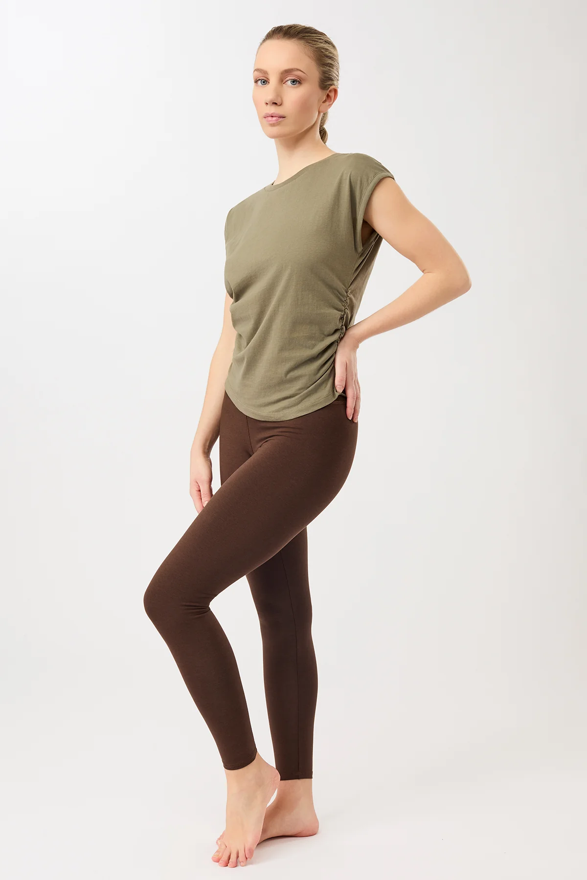 Mandala Side Ruffled Top - Khaki-4
