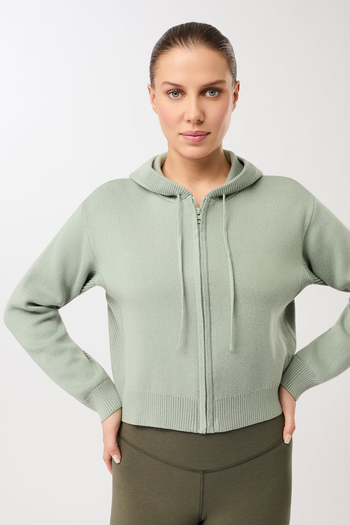 Mandala Knitted Hoodie Jacket - Desert Green-1