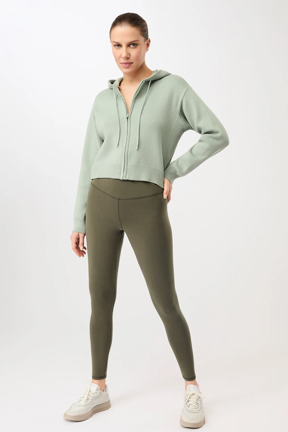 Mandala Knitted Hoodie Jacket - Desert Green-4